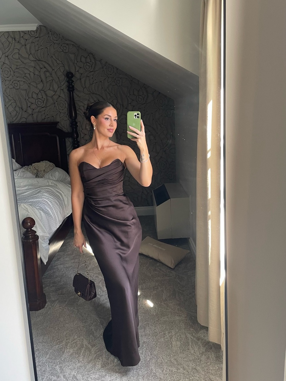 Park & Fifth Strapless Satin Gown in Chocolate Brown